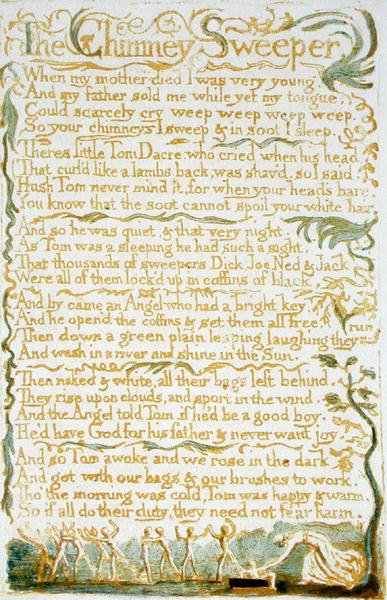 Lo spazzacamino, tavola 13 da Songs of Innocence, 1789 da William Blake